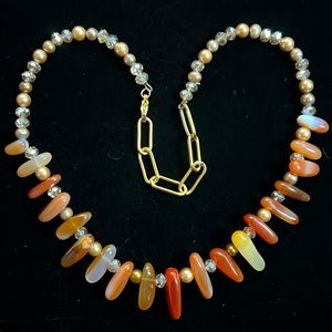 Stunning Vintage Faceted Bead Carnelian Gemstone Spike Necklace ~ 19 inches